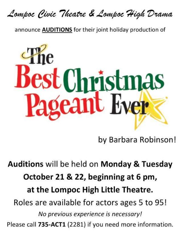Audition notice for "The Best Christmas Pageant Ever"